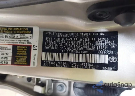 2016 Toyota Camry Se z USA, uszkodzony, nr VIN 4T1BF1FK5GU168933